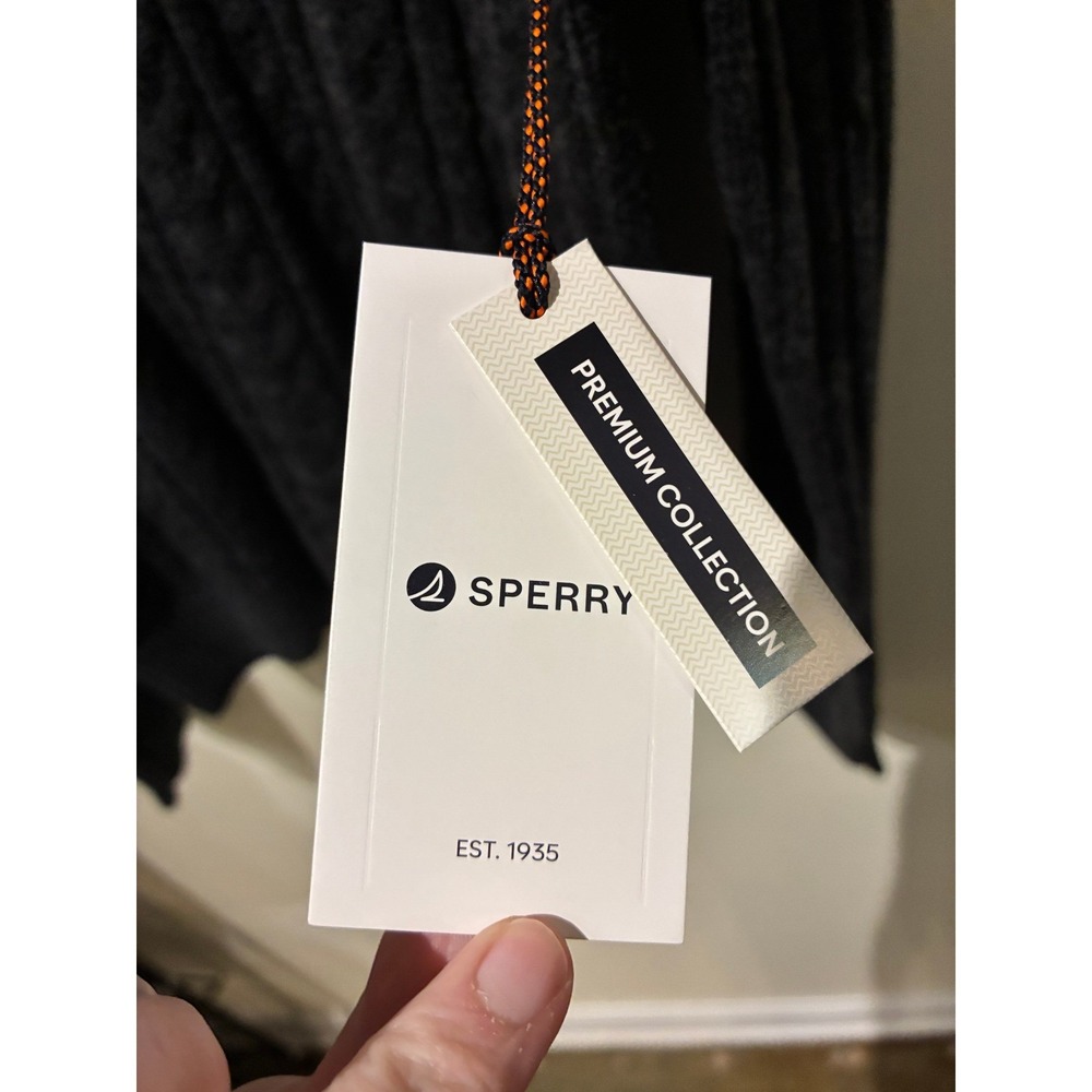 NWT Sperry Mens Premium Cable Knit Wool Blend Sweater Charcoal Heather Grey M - Picture 4 of 7
